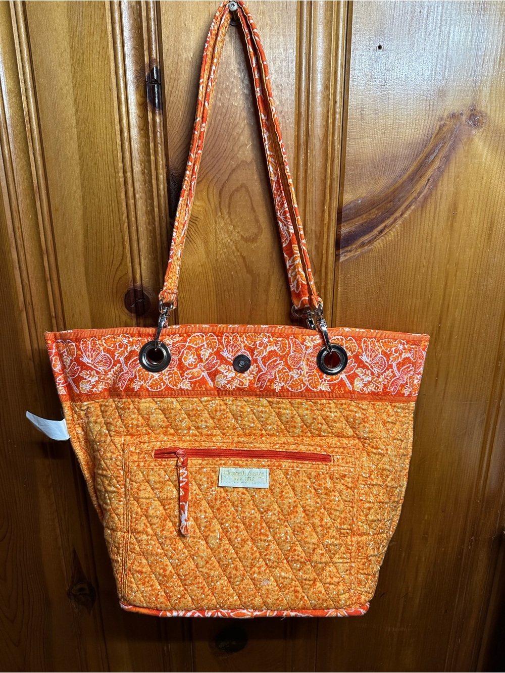Quilted Orange Floral-Trim Tote Bag - Women's Shoulder Tote - Picture 12 of 14